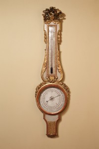 Olde Time Louis XVI Carved Giltwood & Painted Mercury Wheel Barometer